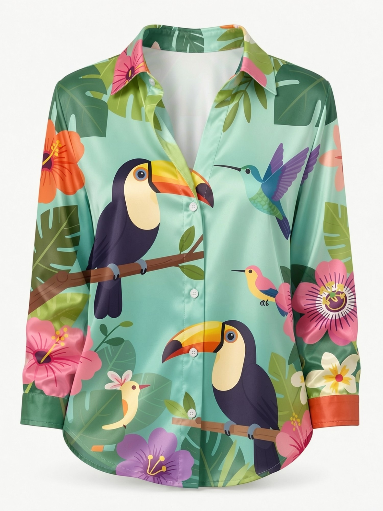 Mint Toucan Satin Button Shirt - Resort Shirt Floral review and price
