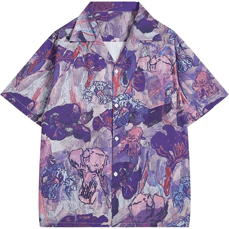 Vintage Purple Oil Painting Ir - Resort Shirt Floral review and price