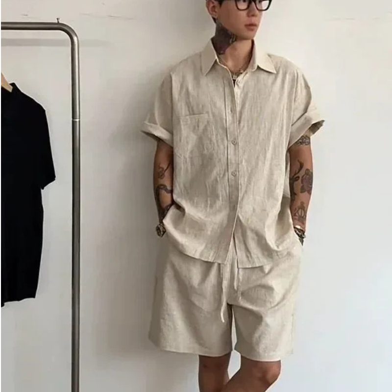 Mens Linen Cotton 2 Piece Set  - Linen Shirt Breathable review and price