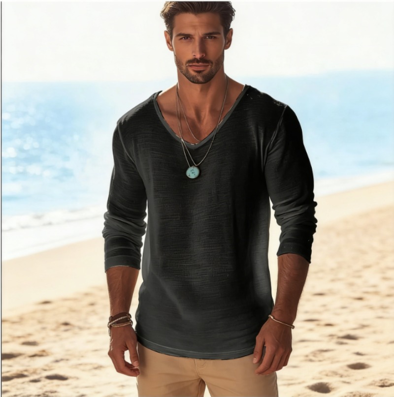 Men's Casual V-Neck Linen Blen - Linen Shirt Breathable review and price