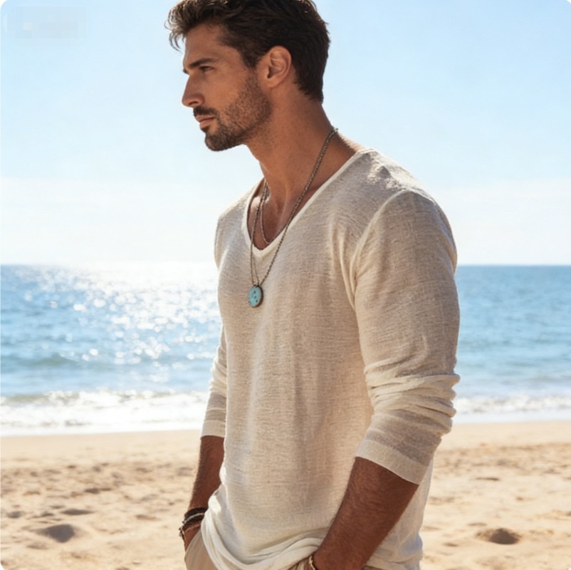 Men's Casual V-Neck Linen Blen - Linen Shirt Breathable review and price