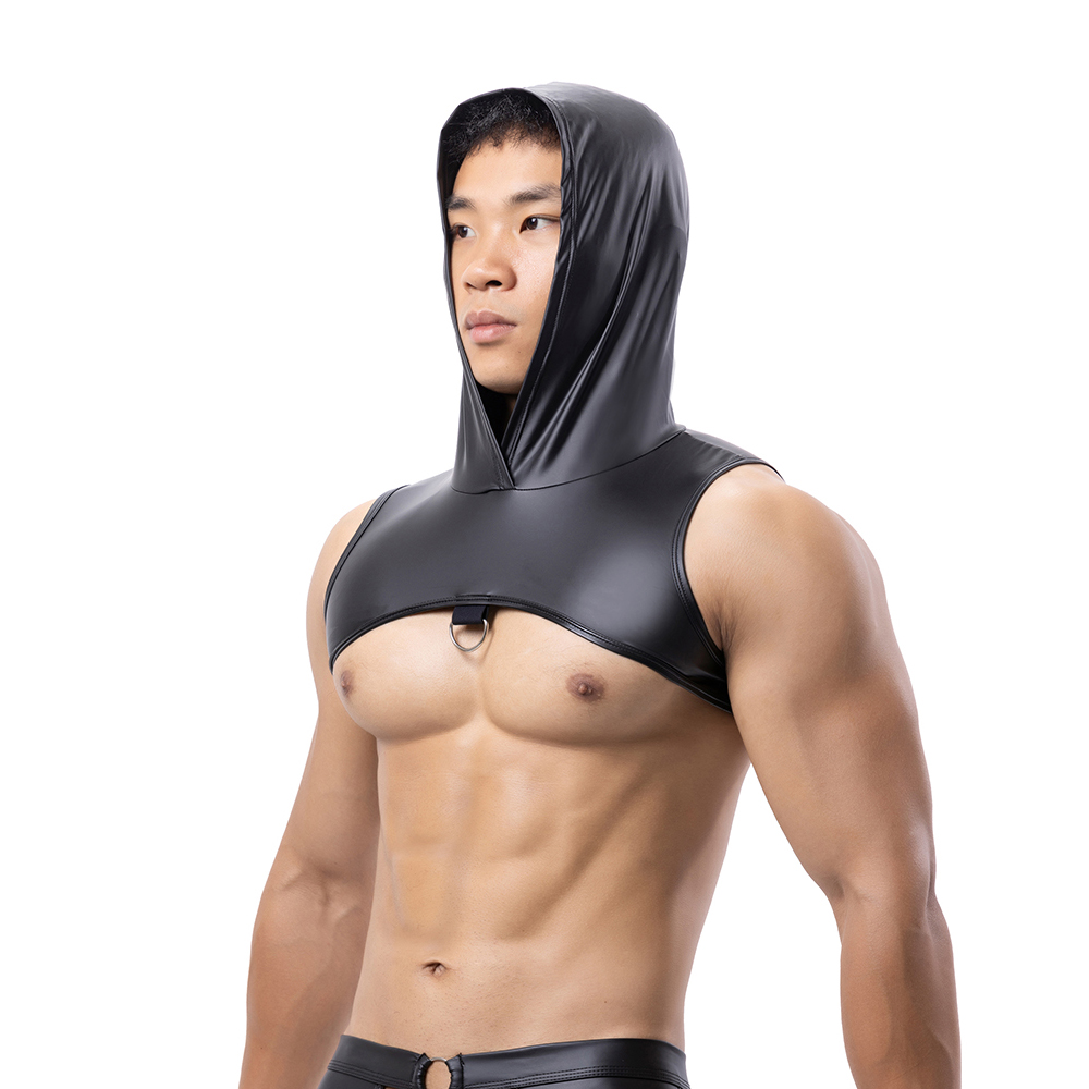 Men Faux Leather Hooded Fitnes - Tank Top Muscle review and price