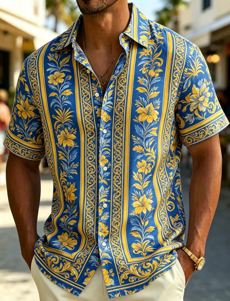 Men's Short Sleeve Shirt Lapel - Resort Shirt Floral review and price