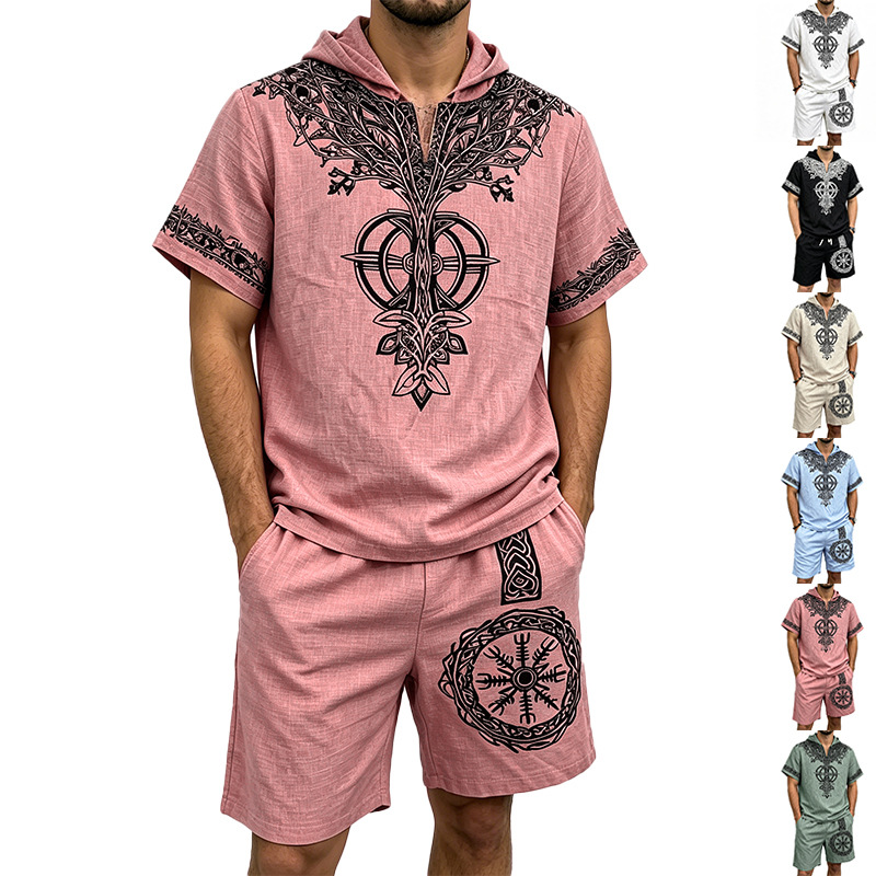 Men Linen Look Viking Tree Pri - Short Linen Drawstring review and price