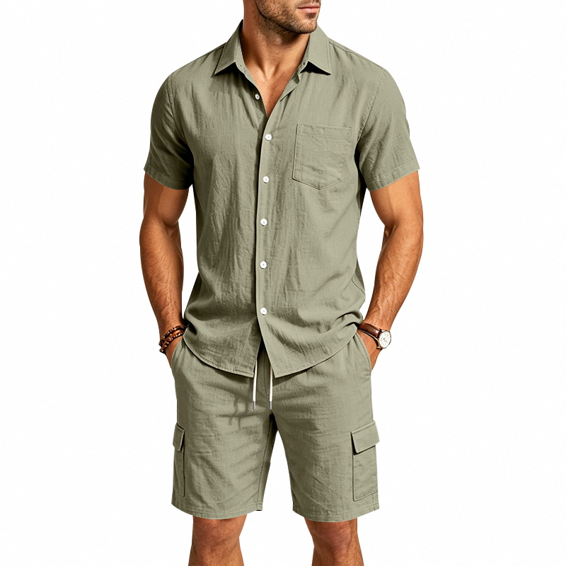 Men Summer American Linen Two  - Linen Shirt Breathable review and price